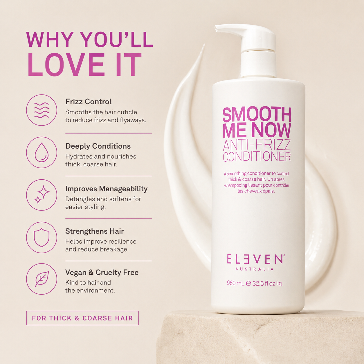 Eleven Australia Smooth Me Now Anti-Frizz Conditioner 960mL