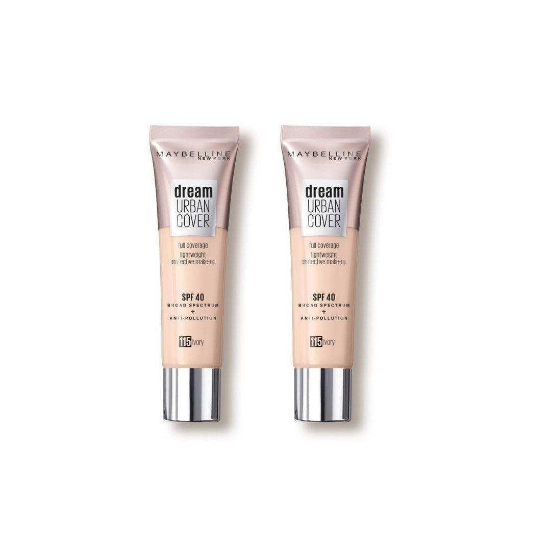 2 x Maybelline Dream Urban Cover Full Coverage SPF40 30mL - 115 Ivory