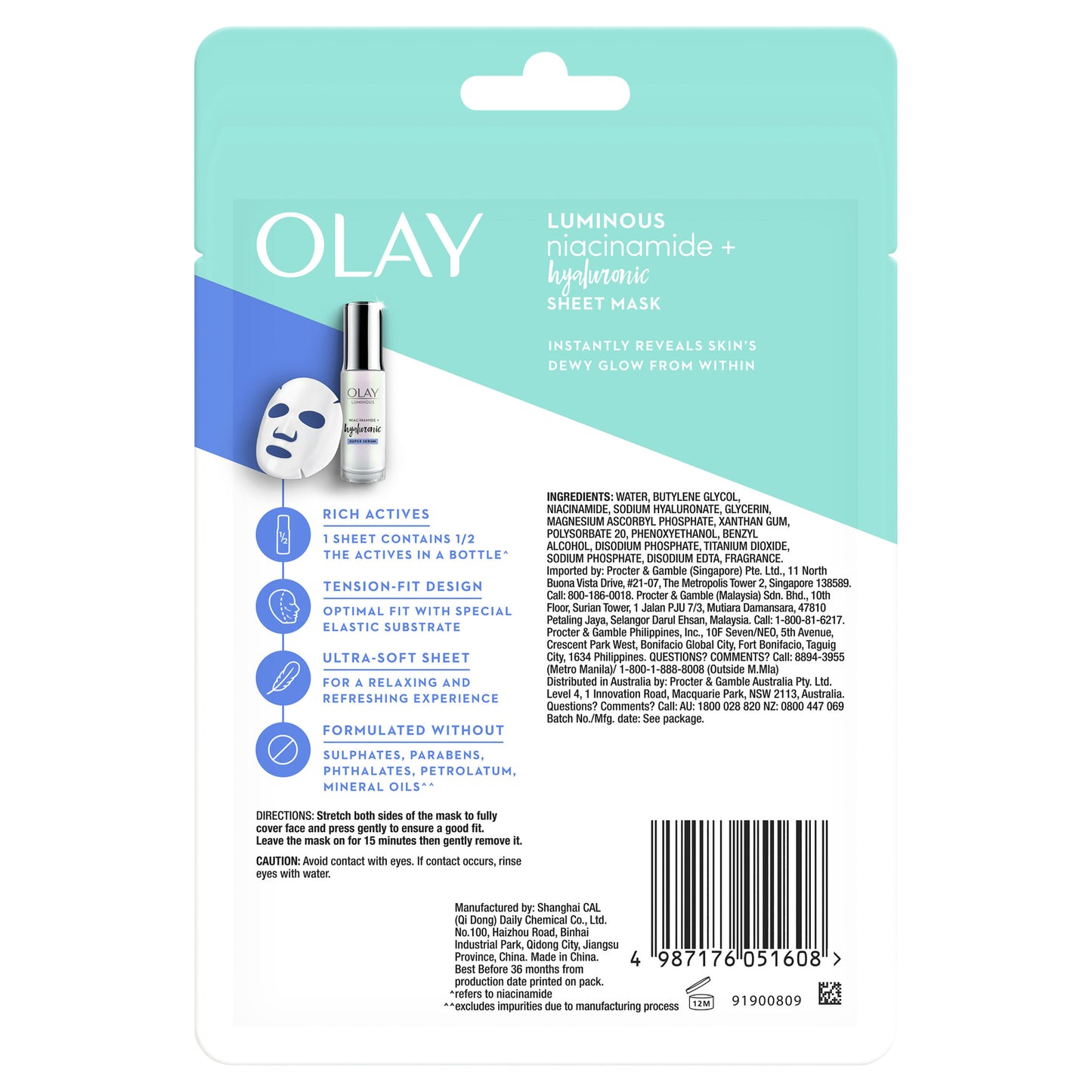 10 x Olay Luminous Sheet Face Mask Niacinamide + Hyaluronic