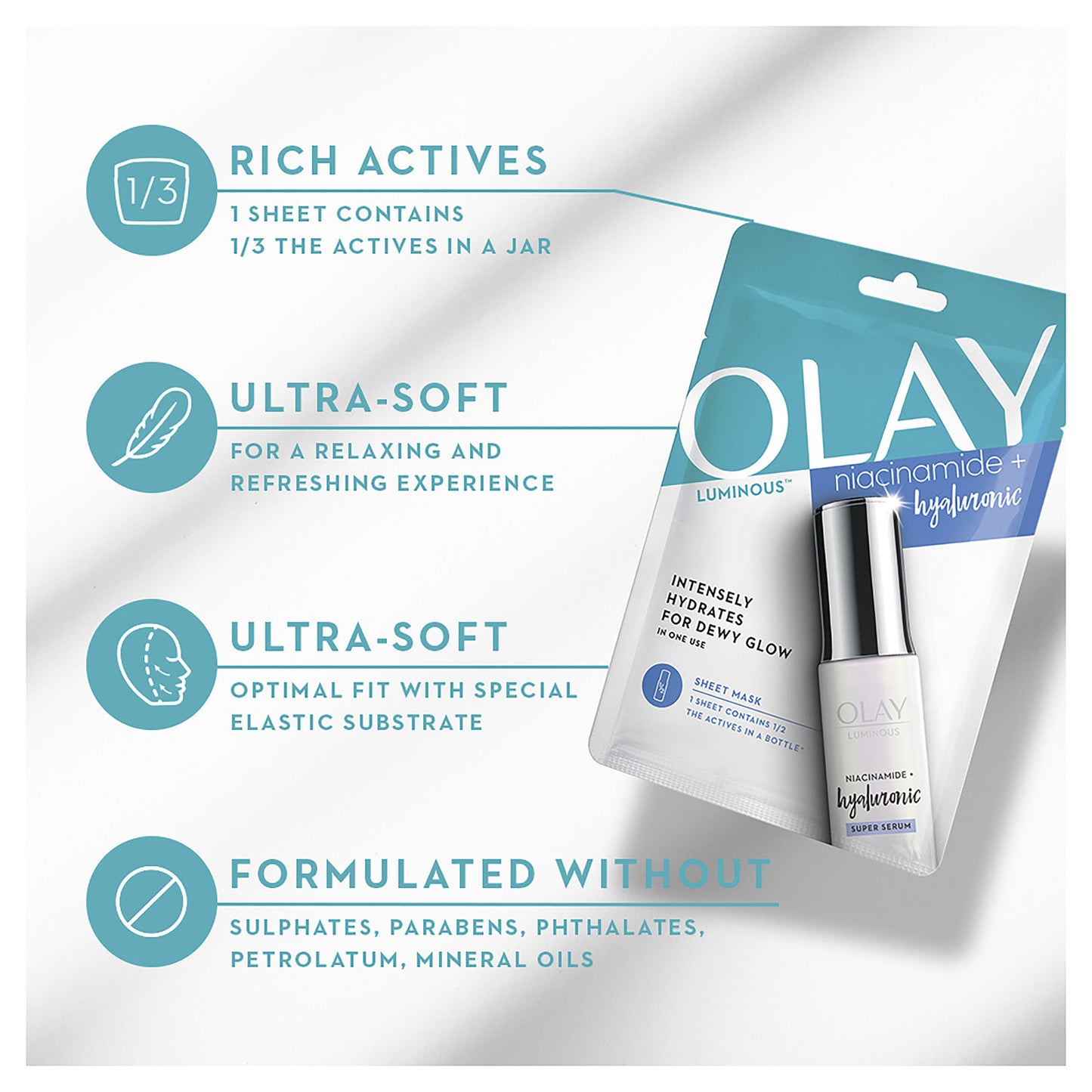 10 x Olay Luminous Sheet Face Mask Niacinamide + Hyaluronic