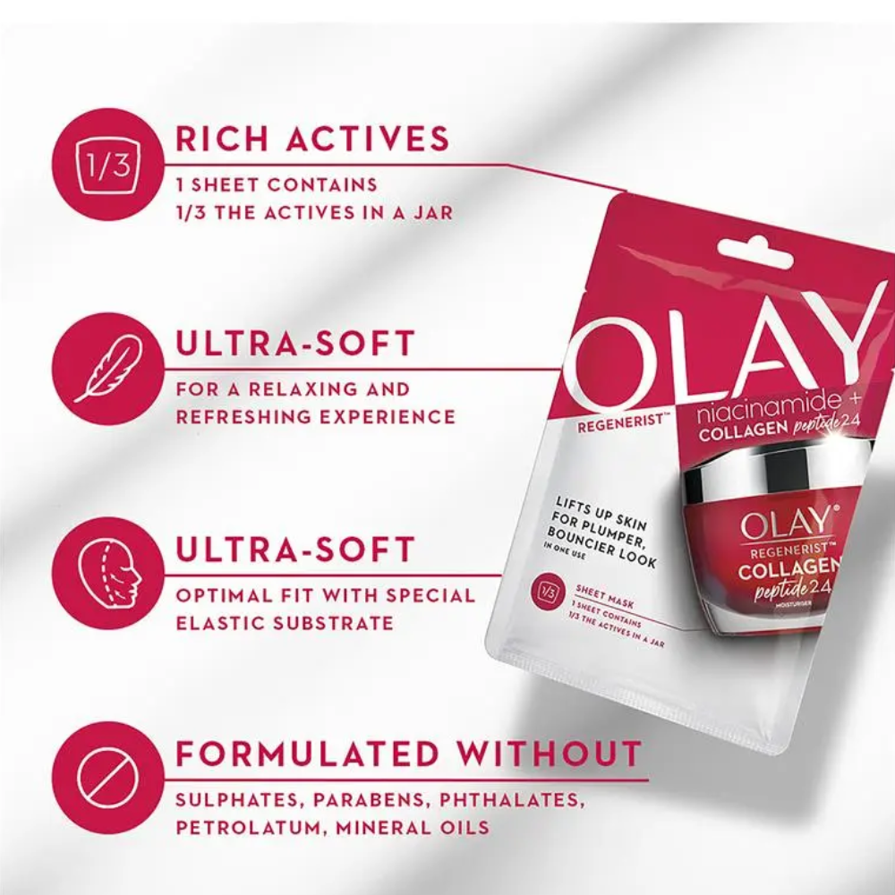 10 x Olay Regenerist Sheet Face Mask Niacinamide + Collagen Peptide 24