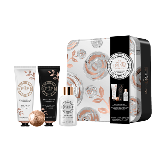 The Luxury Bathing Company Sparkling Rose & Geranium Mini Bathing 4 Piece Gift Set