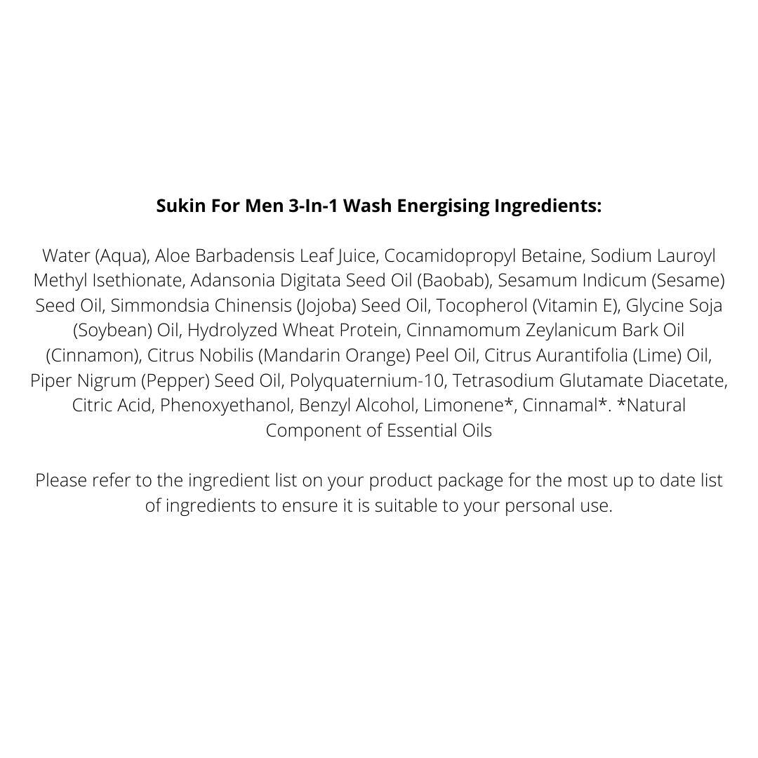 2 x Sukin For Men 3-In-1 Wash Energising 500mL