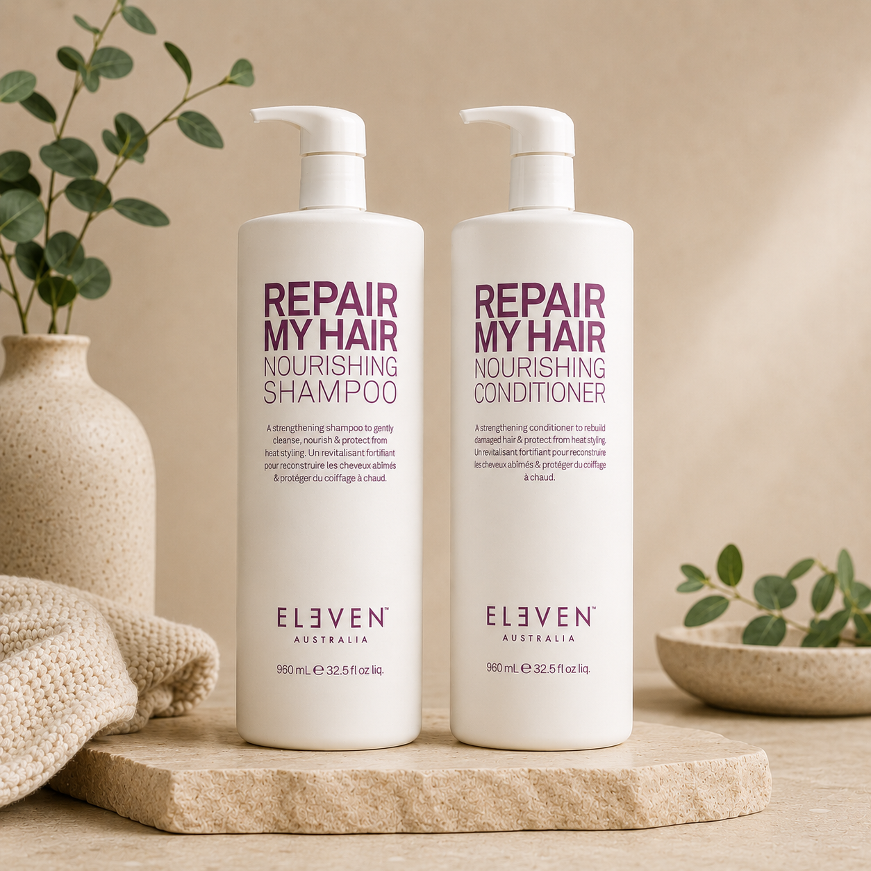 Eleven Australia Repair My Hair Nourishing Shampoo & Conditioner 960mL Duo