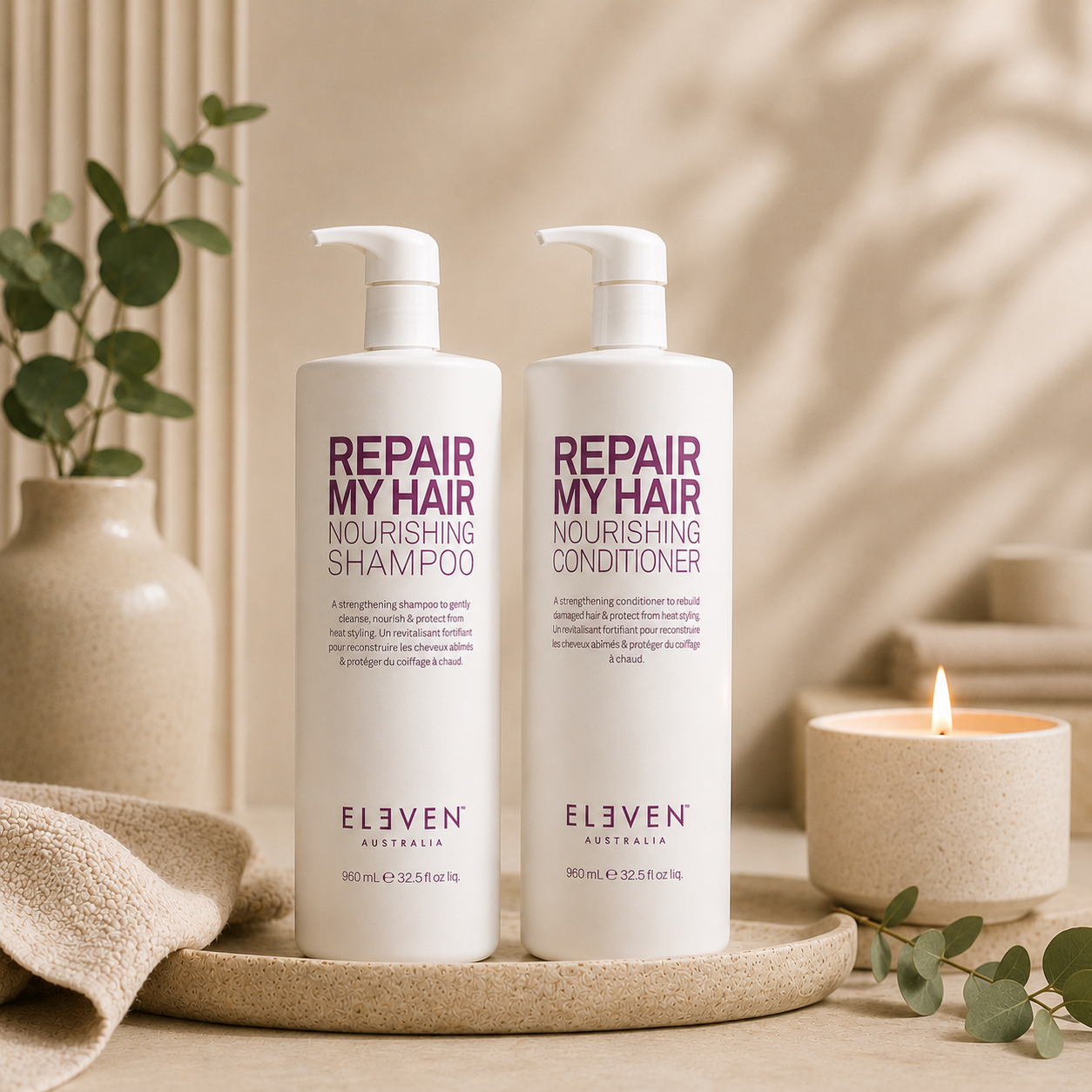 Eleven Australia Repair My Hair Nourishing Shampoo & Conditioner 960mL Duo