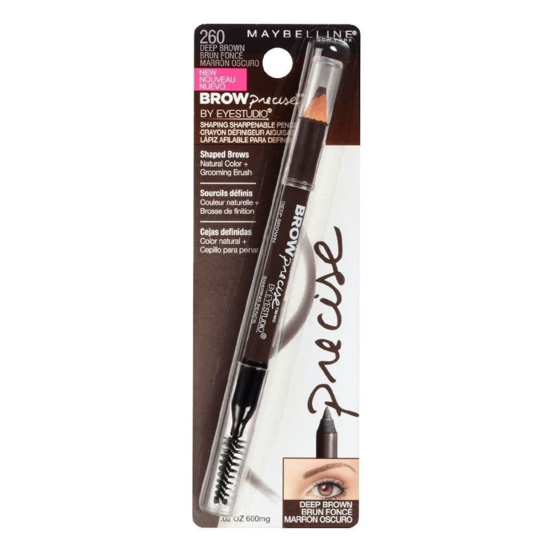 2 x Maybelline Eye Studio Brow Precise Pencil 600mg - 260 Deep Brown