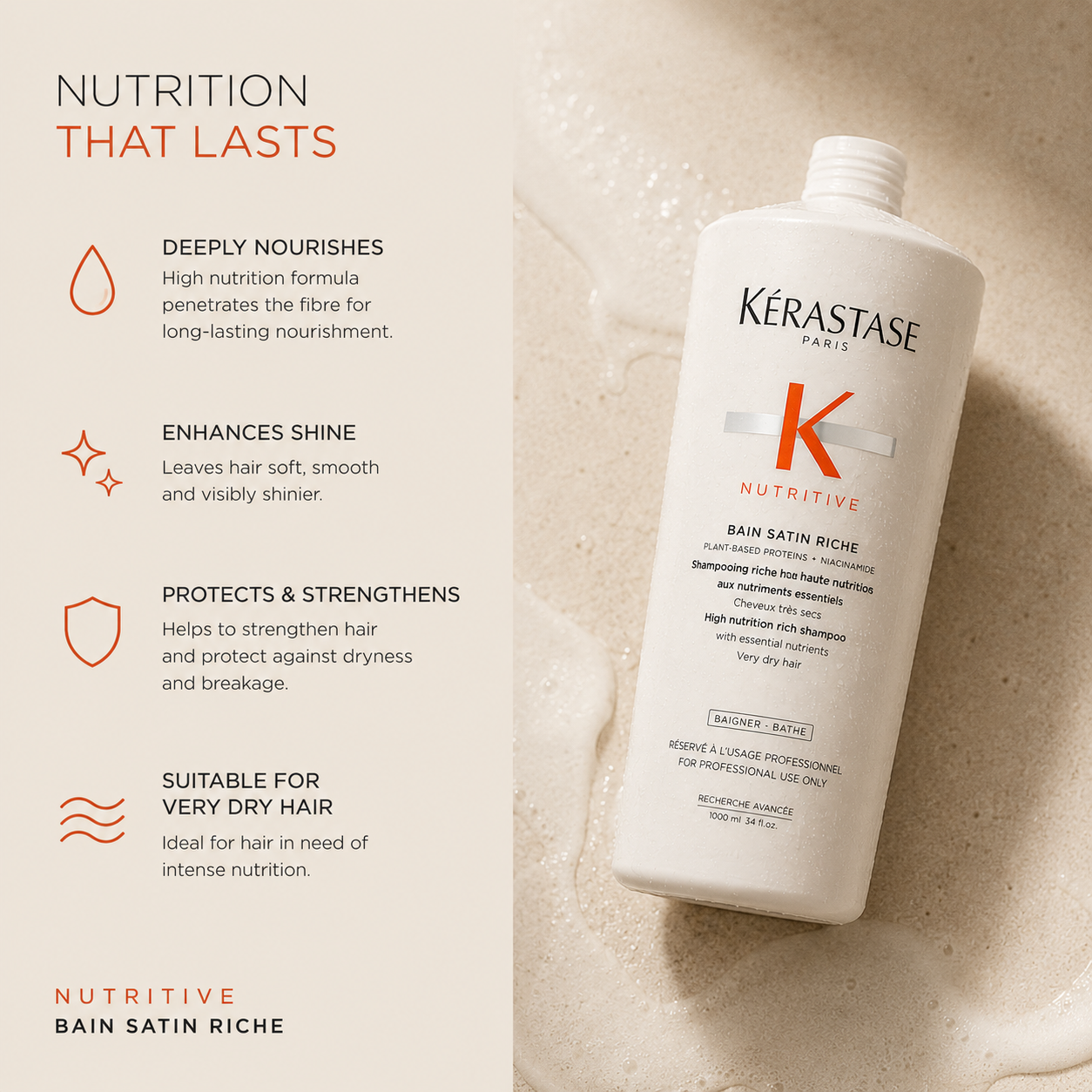 Kerastase Nutritive Bain Satin Riche Shampoo 1 Litre/1000mL