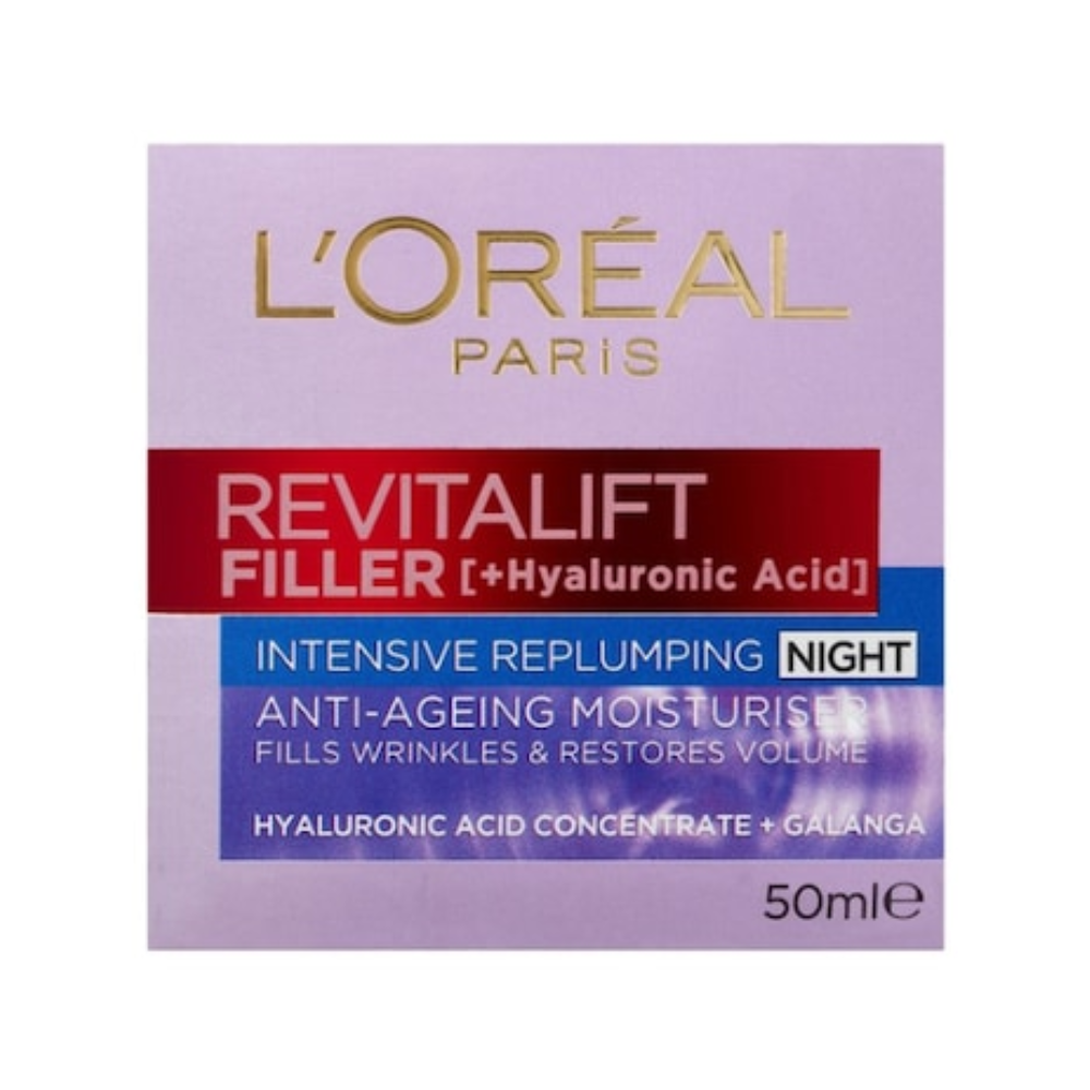 L'Oreal Paris Revitalift Filler +Hyaluronic Acid Deep Replumping Anti-Ageing Night Moisturiser 50mL