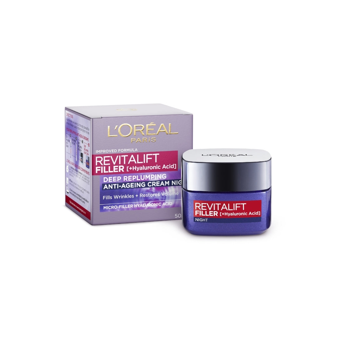 L'Oreal Paris Revitalift Filler +Hyaluronic Acid Deep Replumping Anti-Ageing Night Moisturiser 50mL