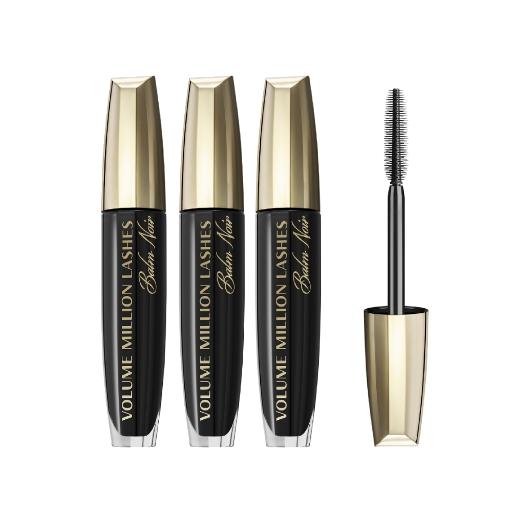 3 x L'Oreal Paris Volume Million Lashes Balm Noir Mascara 9mL - Black