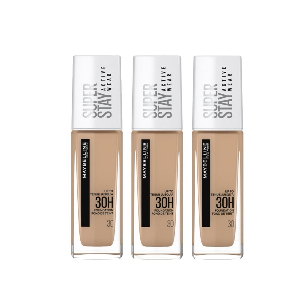 3 x Maybelline SuperStay Active Wear 30HR Longwear Foundation 30mL - 30 Sand