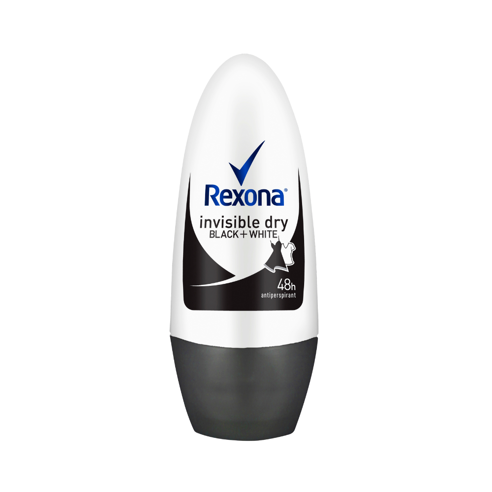 6 x Rexona Invisible Dry Black + White Deodorant Roll On 50mL