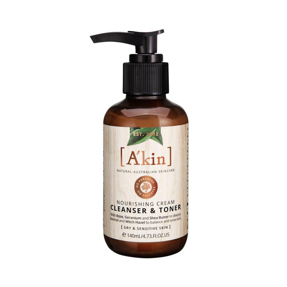 A'kin Nourishing Cream Cleanser & Toner 140mL - Dry & Sensitive Skin