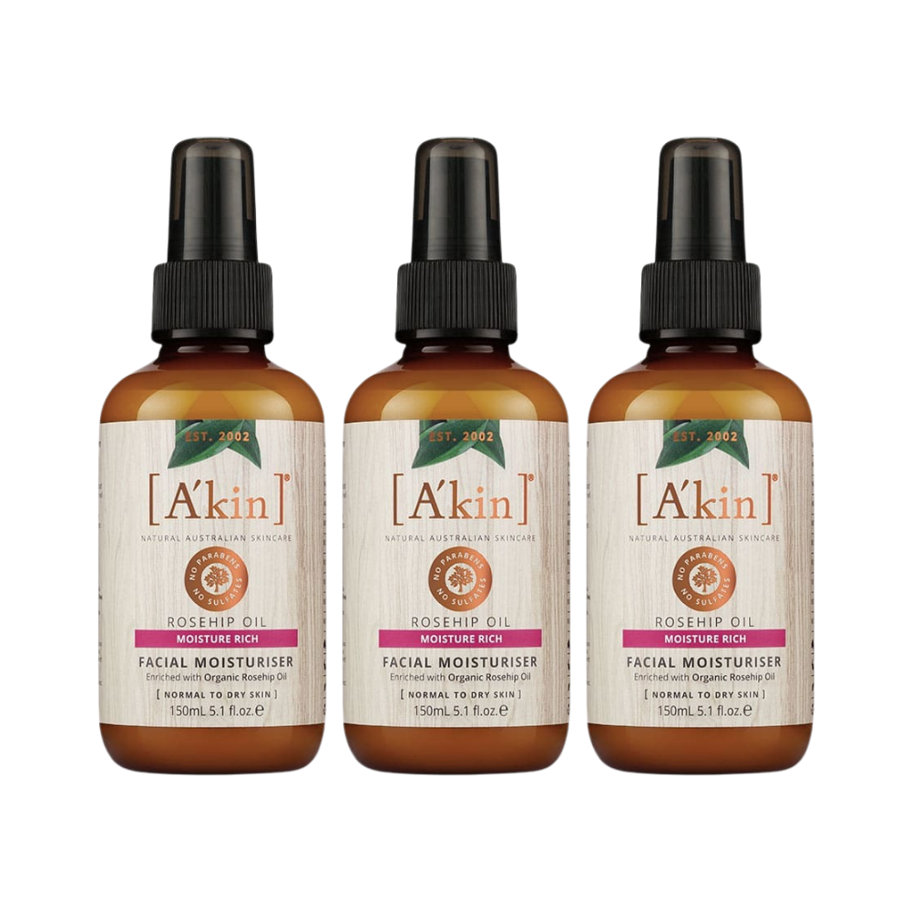 3 x A'kin Rosehip Oil Facial Moisturiser 150mL - Normal to Dry Skin