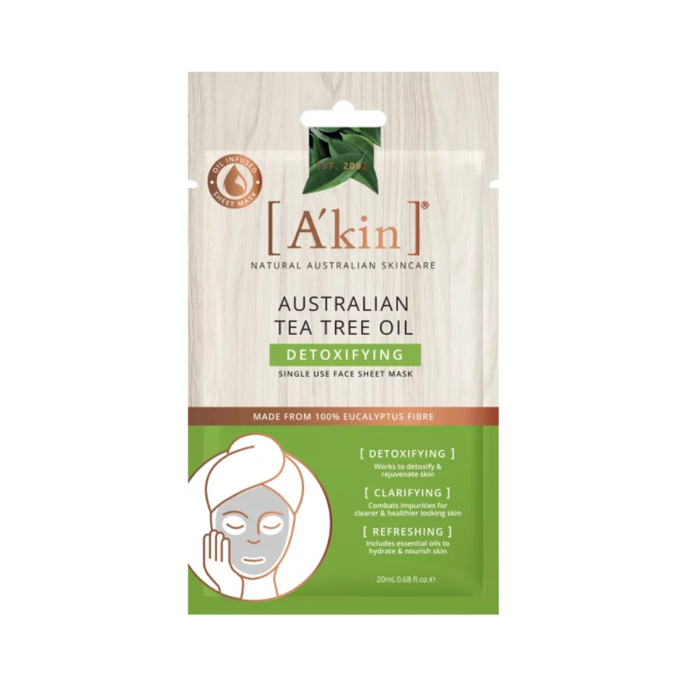 10 x A'kin Detoxifying Australian Tea Tree Oil Sheet Face Mask 20mL