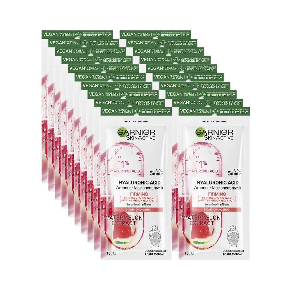 20 x Garnier SkinActive Hyaluronic Acid Sheet Face Mask 15g - Watermelon Extract