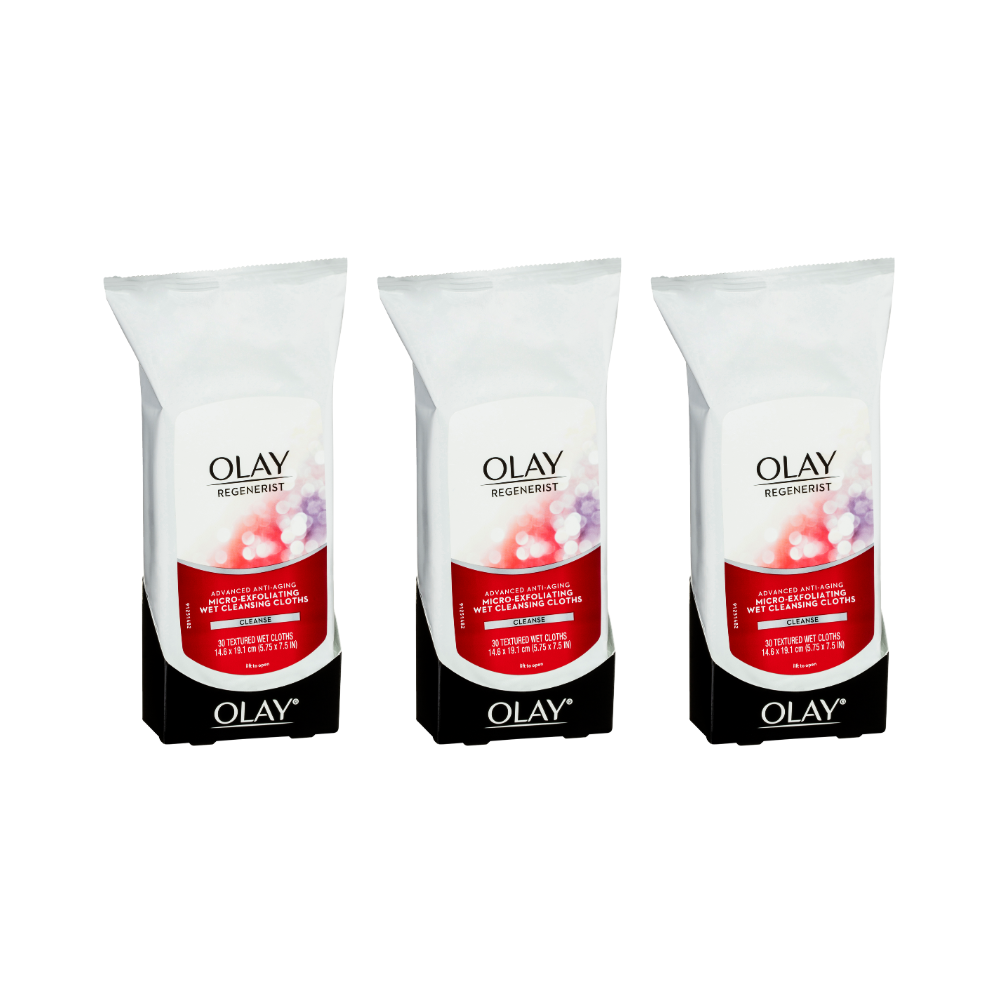 3 x Olay Regenerist Micro Exfoliating Wet Cleansing Cloths 30Pk