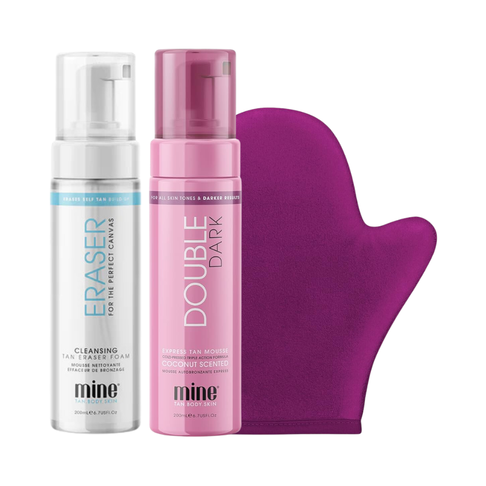 MineTan Double Dark Self Tan Foam, Applicator Mitt & Tan Eraser Set