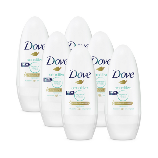 6 x Dove Sensitive Antiperspirant Roll On Sensitive 40mL