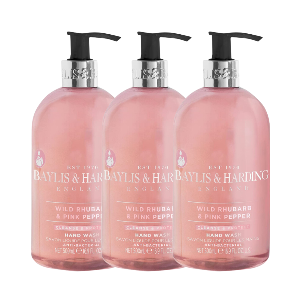 3 x Baylis & Harding Anti-Bacterial Hand Wash Wild Rhubarb & Pink Pepper 500mL