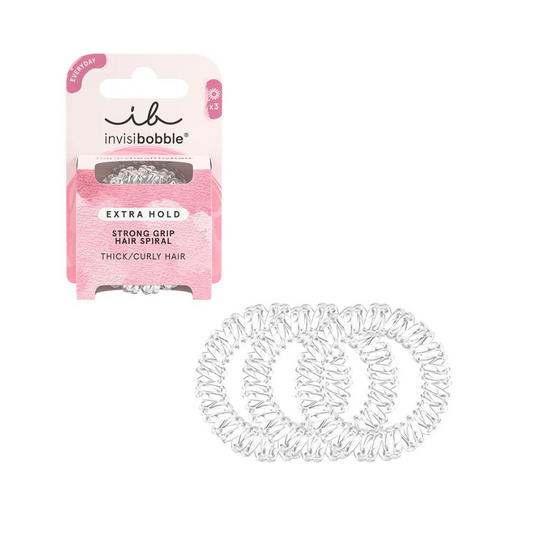 Invisibobble Extra Hold Strong Grip Thick Hair Spiral Hair Ties 3Pk - Crystal Clear