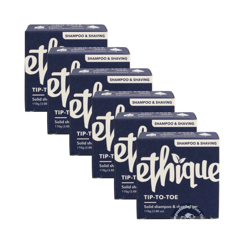 6 x Ethique Tip-to-Toe Solid Shampoo & Shaving Bar 110g