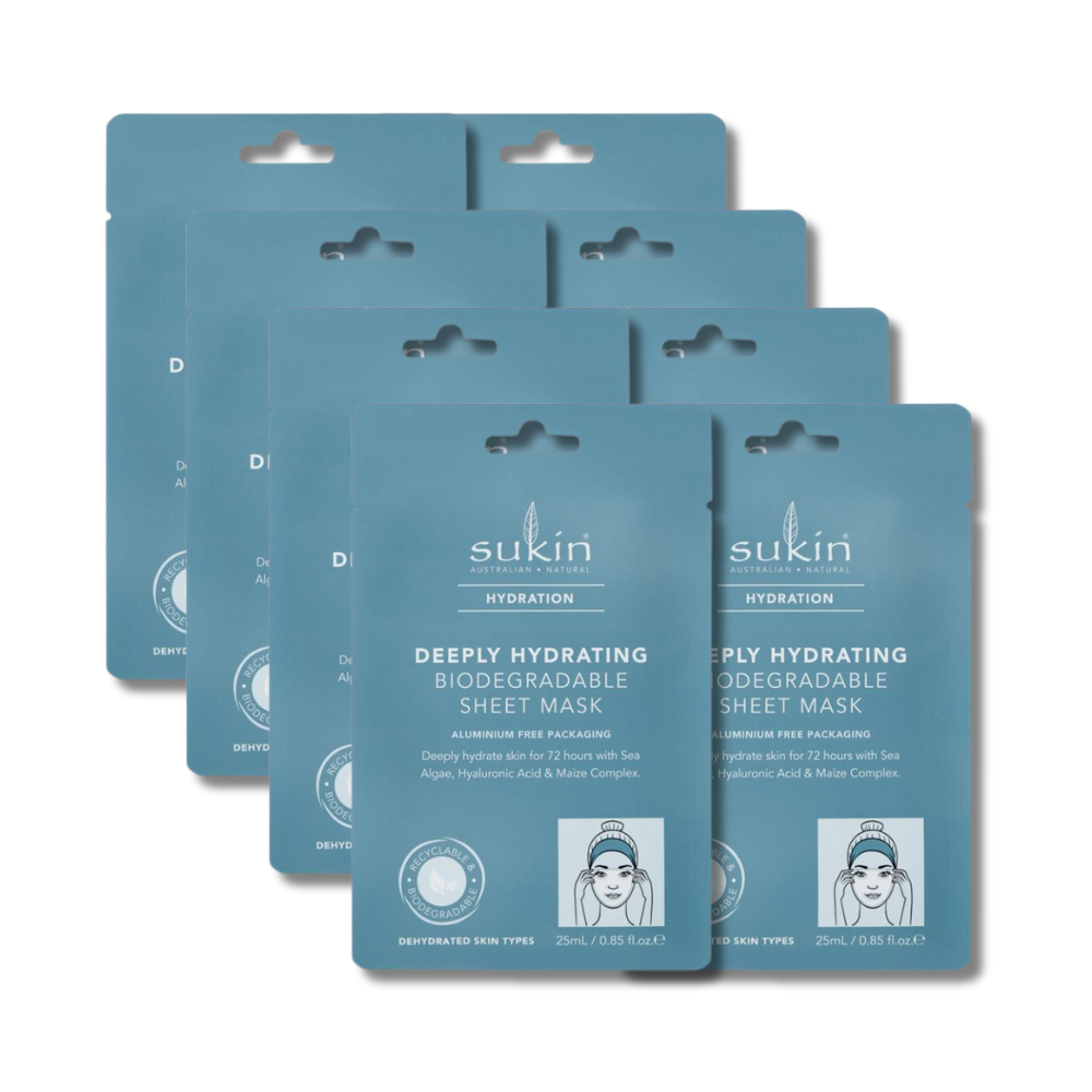 8 x Sukin Hydration Deeply Hydrating Sheet Face Mask 25mL