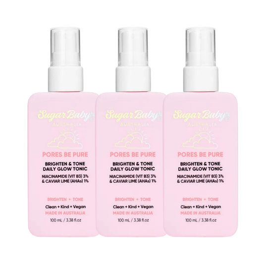 3 x SugarBaby Pores Be Pure Brighten and Tone Daily Glow Tonic 100mL