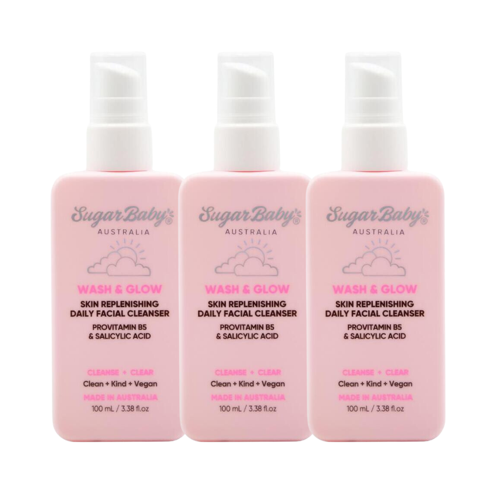 3 x SugarBaby Wash and Glow Skin Replenishing Daily Facial Cleanser 100mL