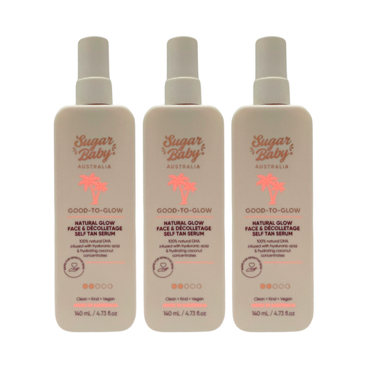 3 x SugarBaby Good-To-Glow Natural Glow Face & Decolletage Self Tan Serum 140mL