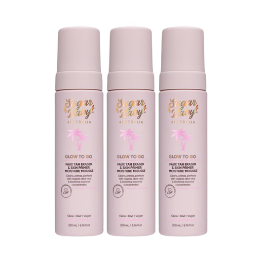 3 x SugarBaby Glow to Go Faux Tan Eraser and Skin Primer Moisture Mousse 200mL