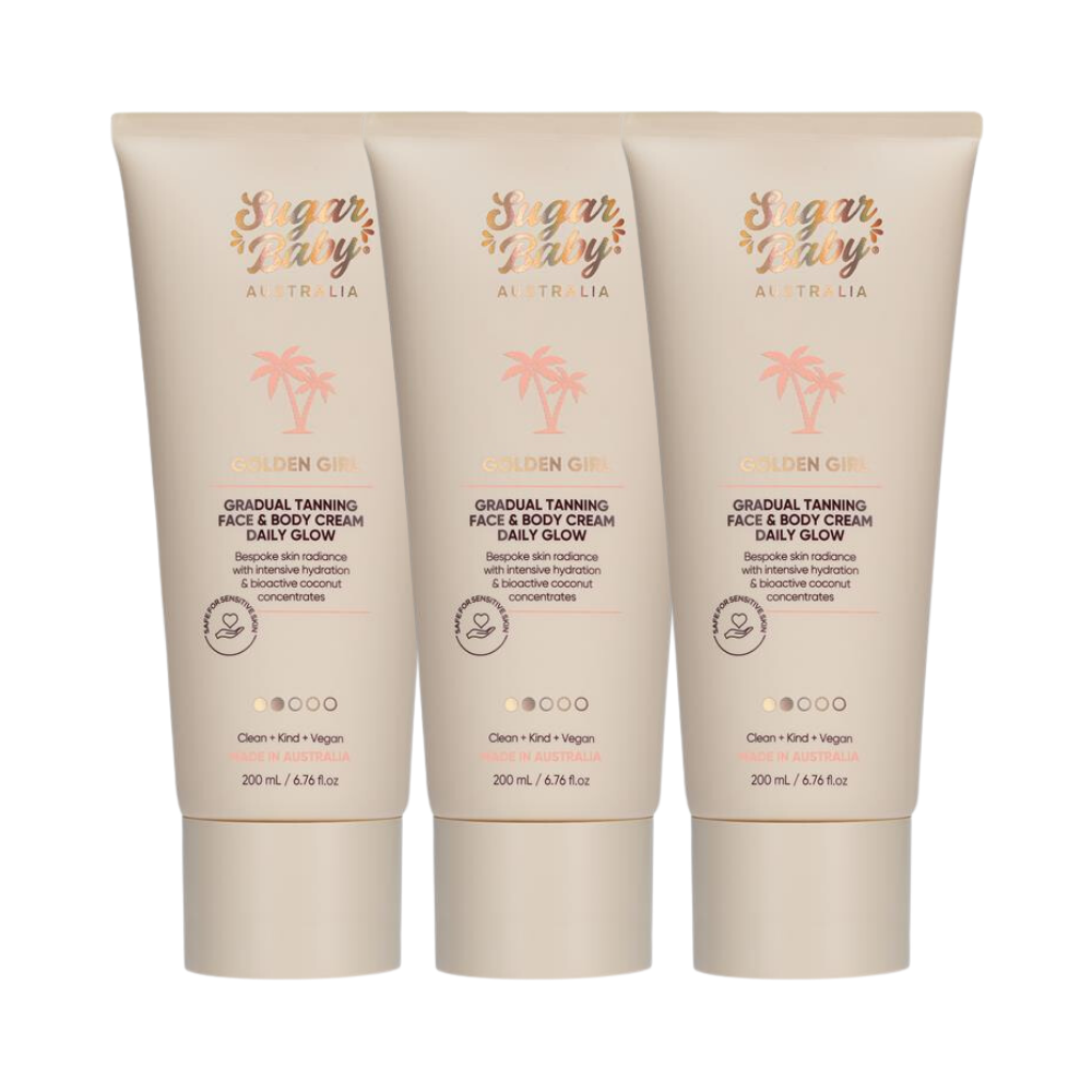 3 x SugarBaby Golden Girl Gradual Tanning Face & Body Cream Daily Glow 200mL