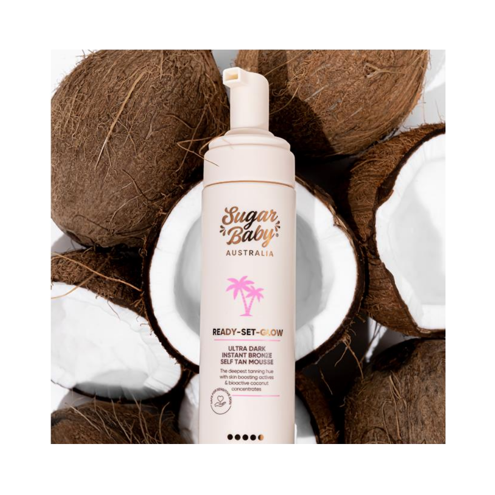 3 x SugarBaby Ready Set Glow Ultra Dark Instant Bronze Self Tan Mousse 200mL