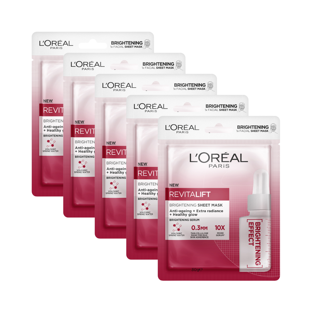 5 x L'Oreal Paris Revitalift Brightening Sheet Face Mask 30g