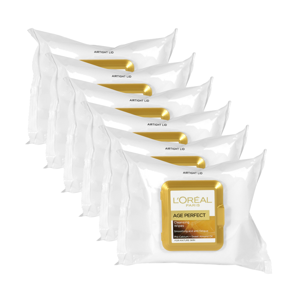 6 x L'Oreal Paris Age Perfect Cleansing Wipes 25 Pack