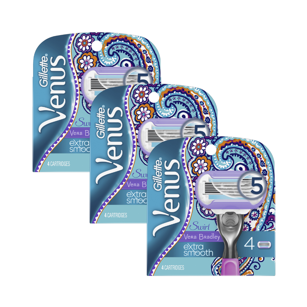 3 x Gillette Venus Vera Bradley Extra Smooth Blade Refills 4 Pack