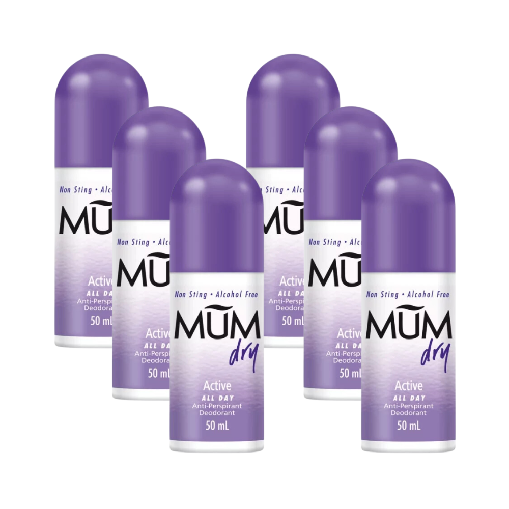 6 x Mum Dry Active Roll-On Anti-Perspirant Deodorant 50mL