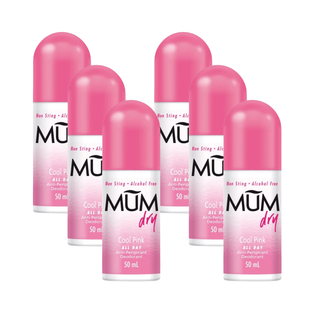 6 x Mum Dry Cool Pink Roll-On Anti-Perspirant Deodorant 50mL