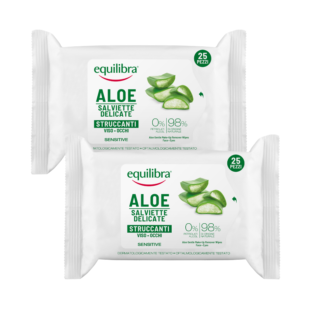 2 x Equilibra Aloe Vera Make-Up Remover Wipes 25 Pack