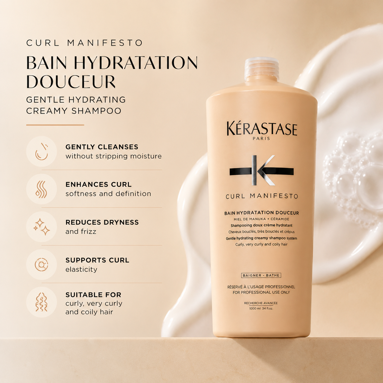 Kerastase Curl Manifesto Bain Hydratation Douceur Shampoo 1 Litre (1000mL)