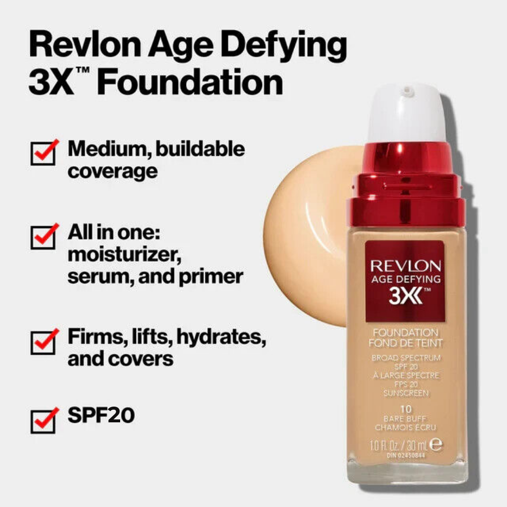 Revlon Age Defying 3X Foundation 30mL - 10 Bare Buff