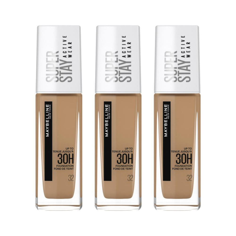 3 x Maybelline SuperStay Active Wear 30HR Longwear Foundation 30mL - 32 Golden