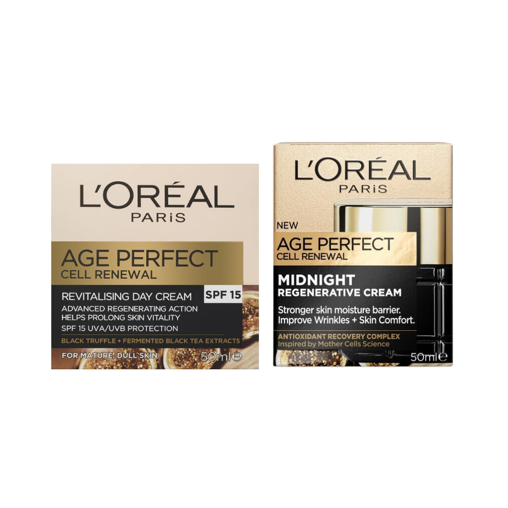 L'Oreal Paris Age Perfect Cell Renewal Day Cream SPF15 & Midnight Cream 50mL Duo