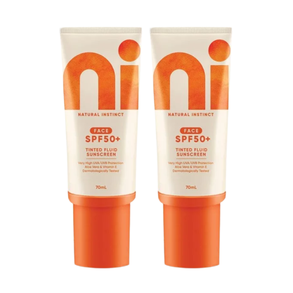 2 x Natural Instinct Clean Tinted Fluid Face Sunscreen SPF 50+ 70mL