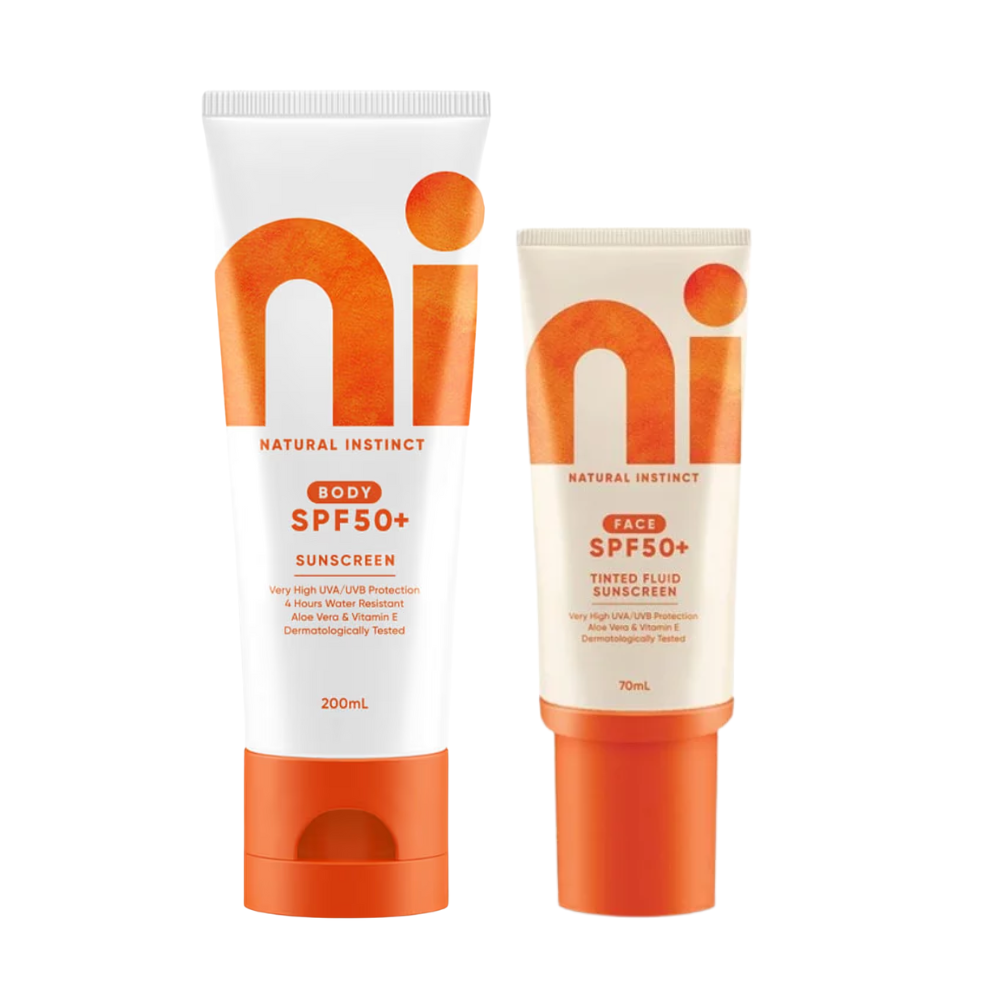 Natural Instinct Clean Body Sunscreen 200mL & Tinted Fluid Face Sunscreen 70mL SPF 50+ Duo