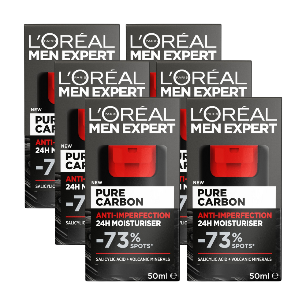 6 x L'Oreal Paris Men Expert Pure Carbon Anti-Imperfection 24H Moisturiser 50mL