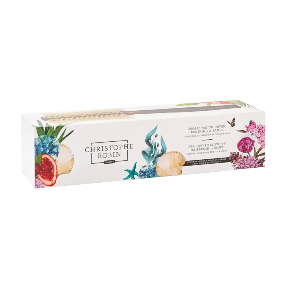Christophe Robin Pre-Curved Blowdry Hairbrush 12 Rows with Natural Boar-Bristle & Wood