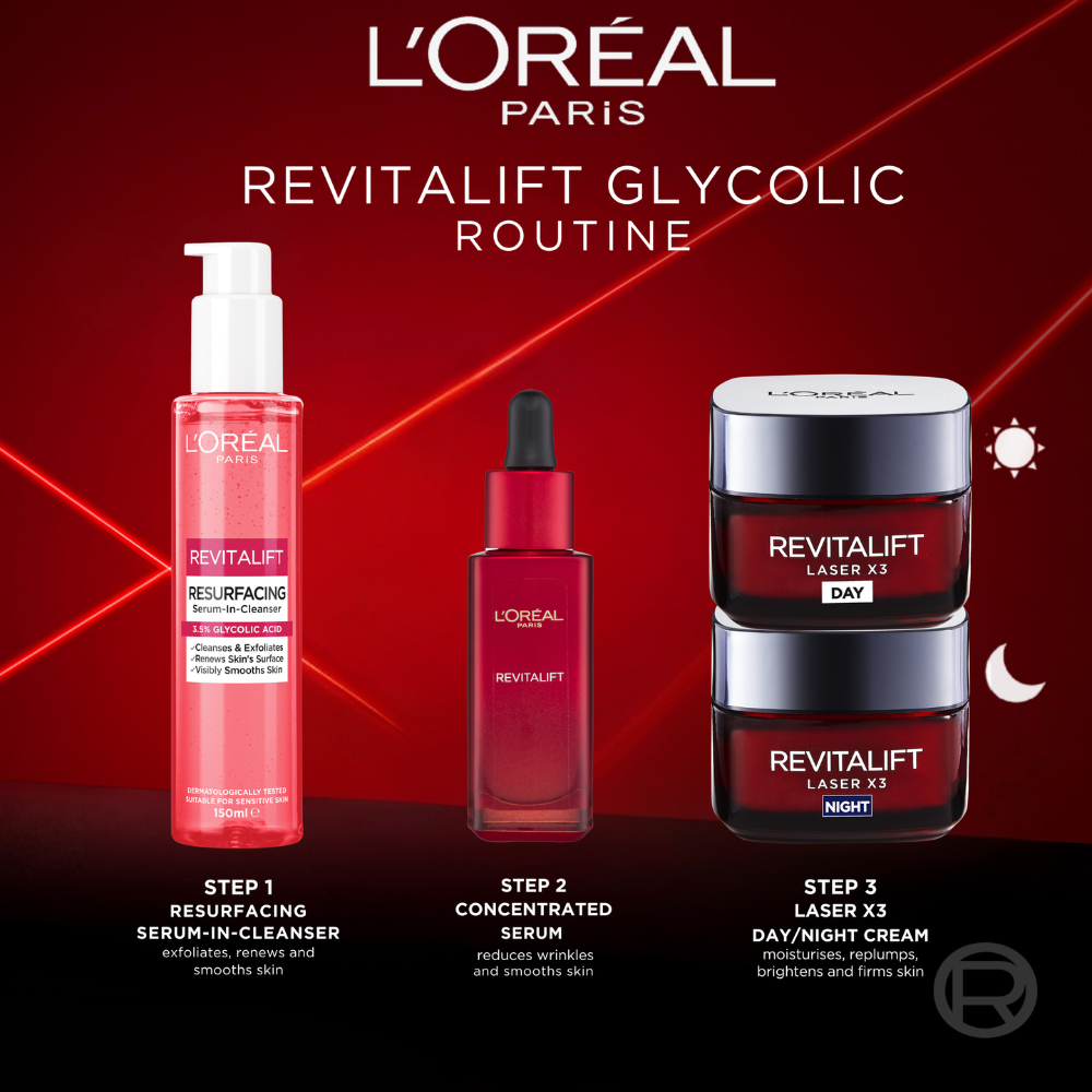 3 x L'Oreal Paris Revitalift Resurfacing Glycolic Serum-In-Cleanser 150mL