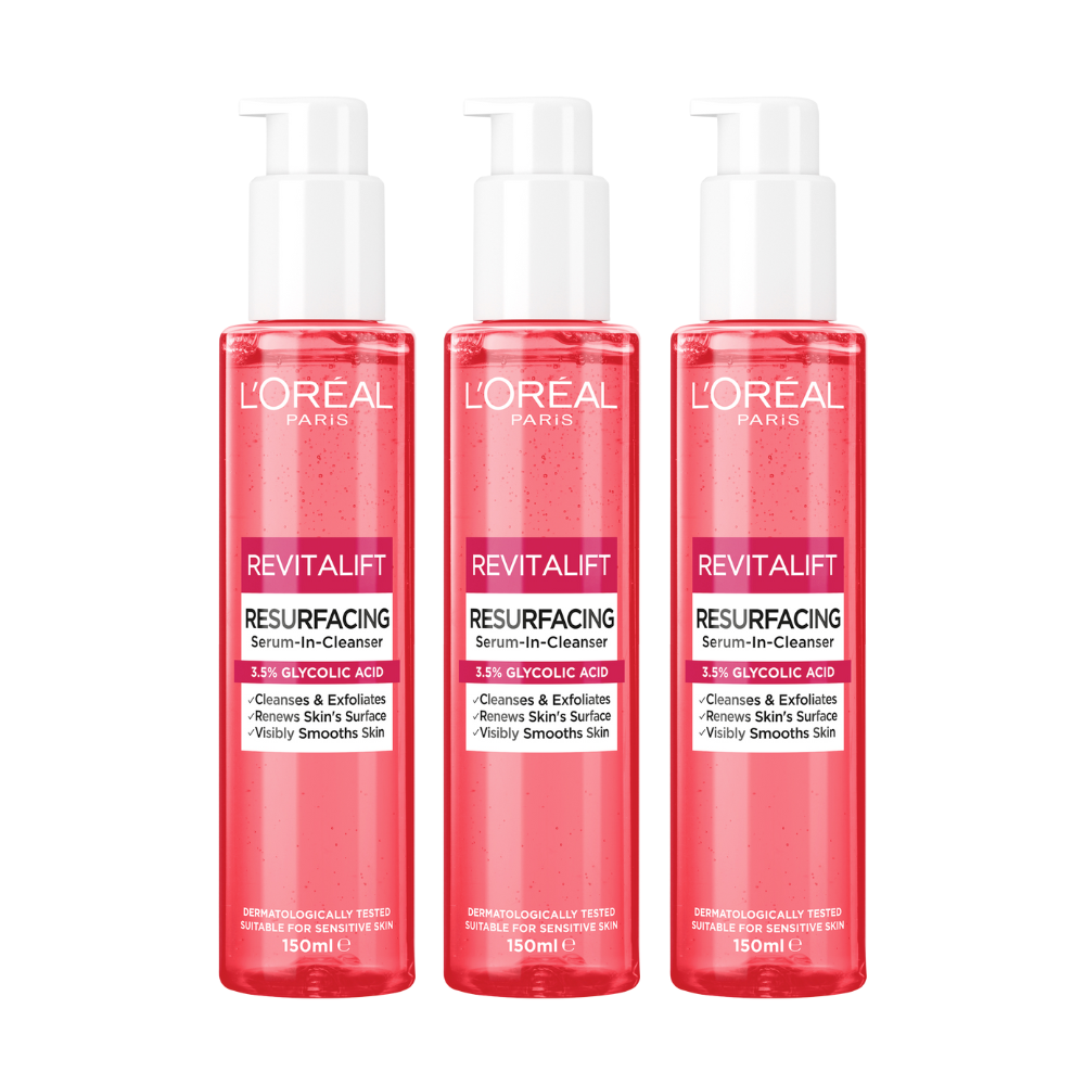 3 x L'Oreal Paris Revitalift Resurfacing Glycolic Serum-In-Cleanser 150mL