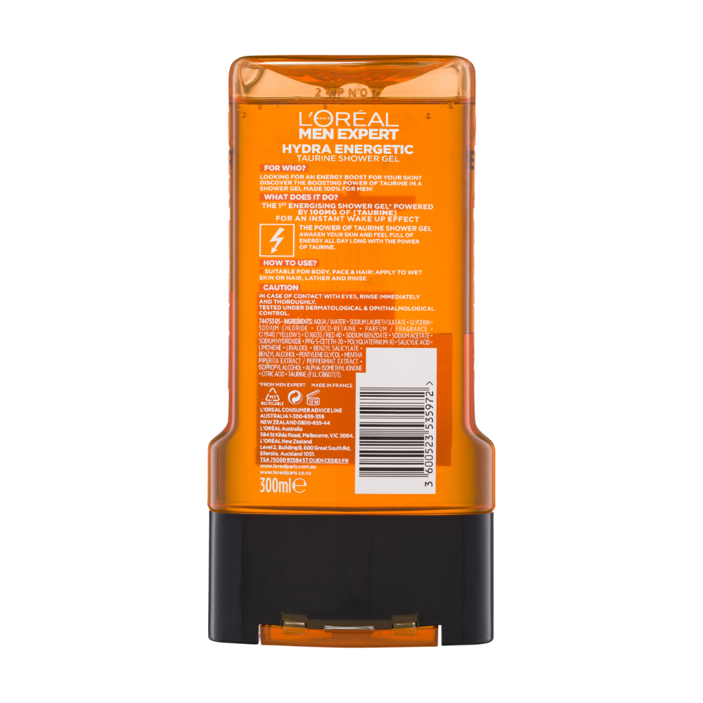 3 x L'Oreal Paris Men Expert Hydra Energetic Wake Up Effect Taurine Shower Gel 300mL